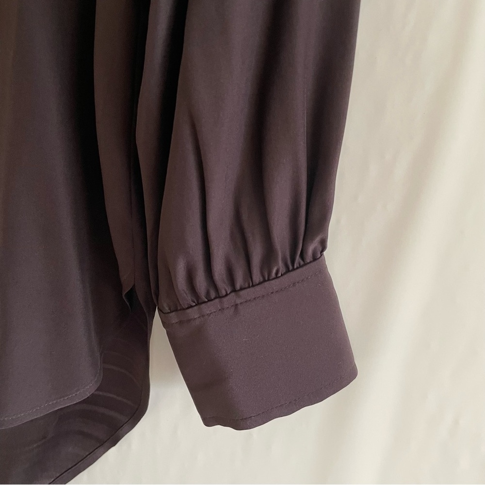 Frame Brown Silk Long Sleeve Mandarin Collar Top Size S - Picture 6 of 11